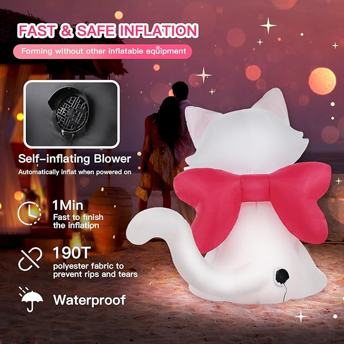 4 FT Valentines Inflatable Outdoor Decorations, Blow up Valentine's Day Cat Yard Decor with Love Heart, Built-in LED Lights Wedding Kitty Holiday Decoration for Lawn Garden Wedding Indoor