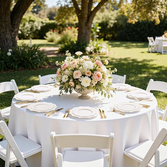 COLOSUS 60pcs Ivory Plastic Plates -Elegant Plastic Plates,Heavy Duty Cream Disposable Plates for Party Include 30 pcs Dinner Plate and 30 pcs Dessert Plate for Wedding/birthday/baby shower