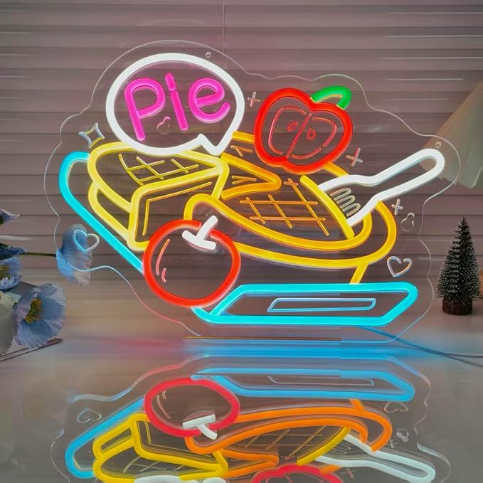 Pie Neon Sign, Neon Lights Hanging Wall Art Decoration for Bakery Café Dessert Shop Kitchen Thanksgiving/Christmas Venue Home Decor,USB Powered,Ultra Bright & Dimmable,15.75×11.8Inches