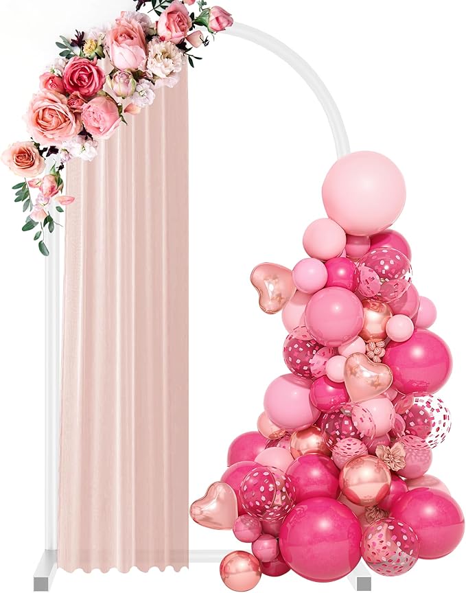 7.2 ft White Metal Balloon Arch Stand, Arch Backdrop Stand with Stable Base, 50 Balloons, Balloon Chain – Easy-to-Install Wedding, Birthday, Baby Shower & Garden Party Decoration