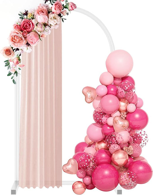 7.2 ft White Metal Balloon Arch Stand, Arch Backdrop Stand with Stable Base, 50 Balloons, Balloon Chain – Easy-to-Install Wedding, Birthday, Baby Shower & Garden Party Decoration