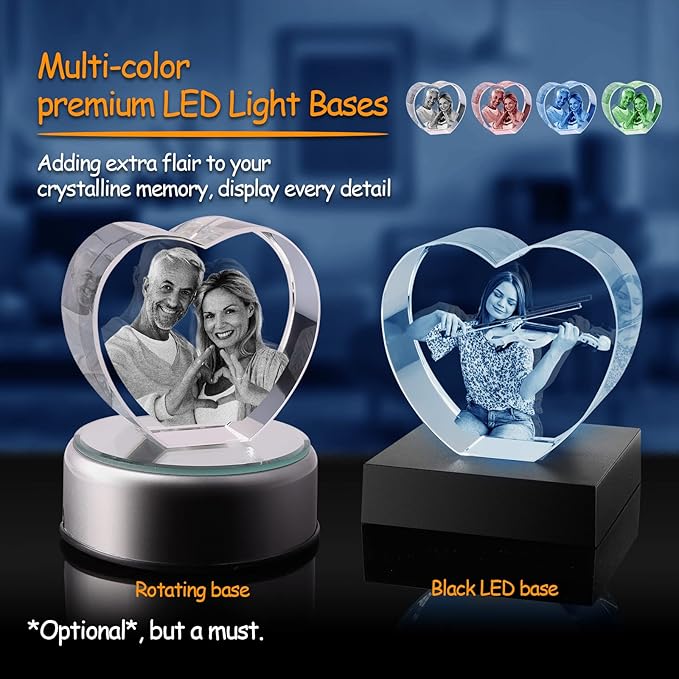 3D Crystal Photo, Personalized Valentine’s Day Gift. Custom Gifts for Wife, Her, Him, Husband, Mom and Dad. Custom Picture Gifts for Anniversary and Birthday. Romantic Crystal Photo Keepsake (Medium Heart）