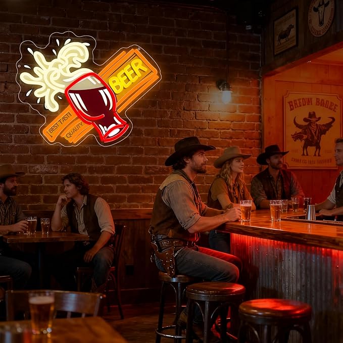 Beer Led Neon Light Sign, Beer Bar Neon Signs for Wall Decor Man Cave Light Up Sign for Home Bar Bedroom Pub Bistro Party Gift Dimmable USB Powered(15"*12.6")