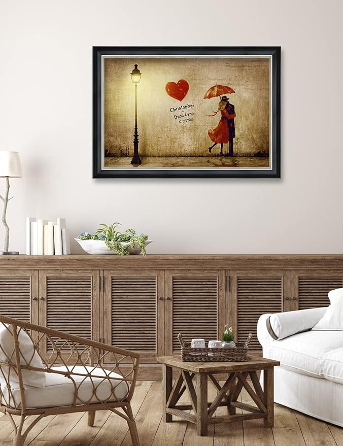 IPIC - Our First Kiss, Personalized Ideal Gift Custom Framed Wall Art with Names and Date, Giclee Prints with Solid Wood Frame, Unique and Memorable Present. Wall Art for Home Decor.
