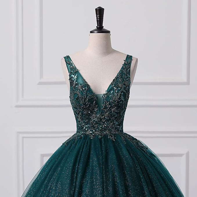 Engerla Women's Beading Sweetheart Ball Gown Tulle Layed Long Quinceanera Dress