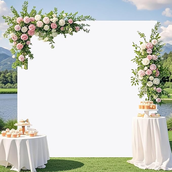 Metal Arch Backdrop Stand and White Arch Cover Set 6.6 x 6.6FT Square Wedding Backdrop Arched Stands with Balloon Arches Stand Cover for Birthday Party Baby Shower Graduation Ceremony Decor