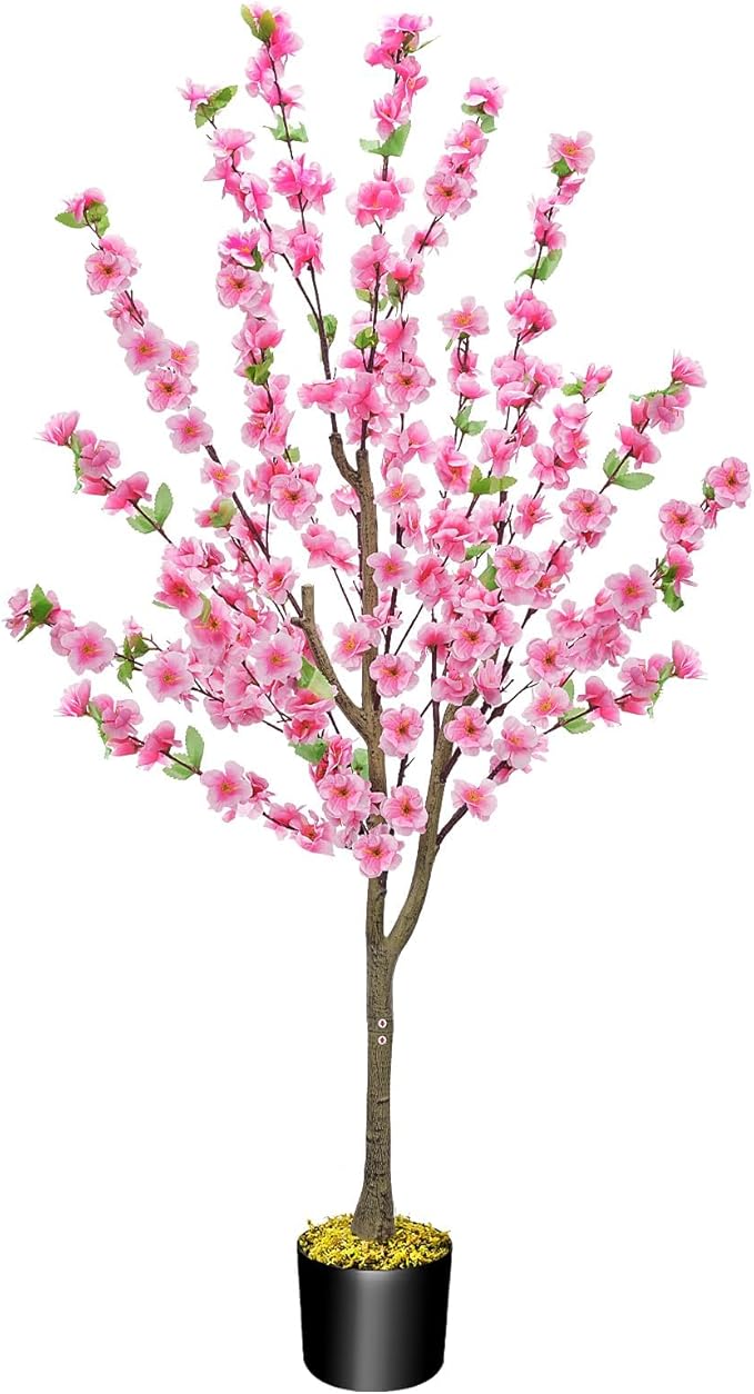 HUAESIN Cherry Blossom Artificial Tree Decor Lifelike 4.4FT Fake Pink Flowers Tree Faux Plants Sakura Tree Wedding Party Spring Indoor Outdoor Office Wedding Home Decor