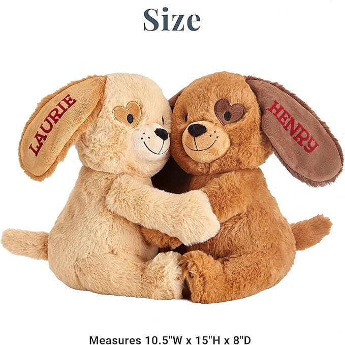 Let's Make Memories Personalized Hugging Plush Puppies - Valentines Day - for Couples or Kids - for Him - for Her - Amor - Te Amo - Puppy Love - Dog Stuffed Animal