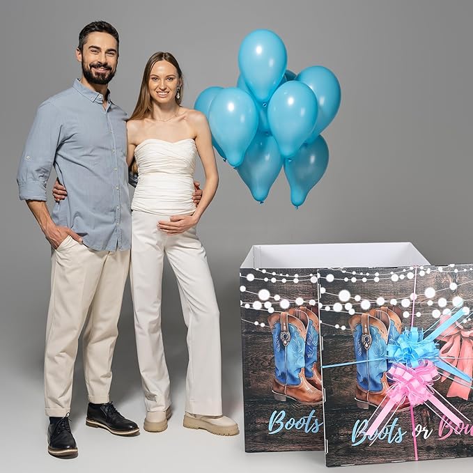 AmazingSpark 28in Jumbo Gender Reveal Gift Box Kit with Oversized Box Giant Pull Bows for Gender Reveal Baby Shower Birthday Party Decor(Boots or Bows)
