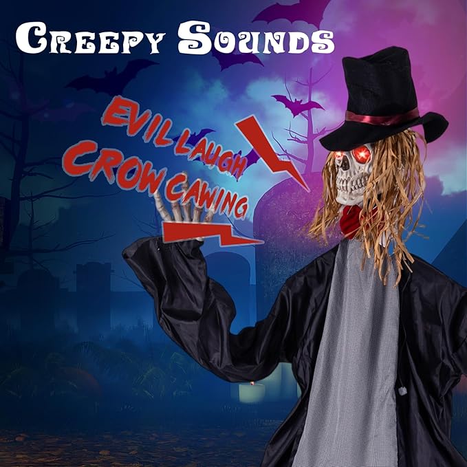 BECOMFORT 7.2 FT Halloween Animatronics, Sound-Activated Skeleton Groom with Glowing Eyes, Creepy Sounds, Moving Head & Posable Arms, Animated Halloween Props Decoration for Indoor & Outdoor