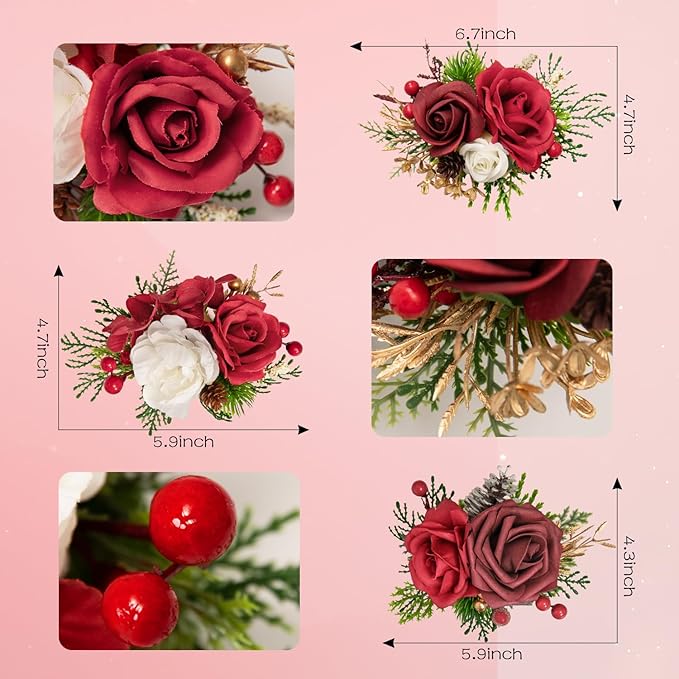 TINGE TIME 3Pcs Pre-made Cake Toppers，Wedding Artificial Flowers Decor, Cake Decorations for Weddings, Birthdays, Party,Baby Shower,Celebration(Burgundy)