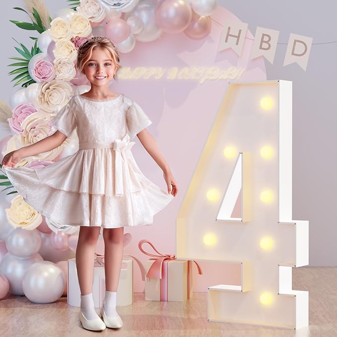 3FT Marquee Light Up Numbers 4 for 4th Bithday Decorations, Large Marquee Numbers 4 for Anniversary Party Decorations, Big Mosaic Numbers Numbers Cardboard DIY Kits