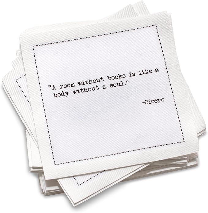 Five Star Funny Book Club Quotes | White Cotton Cocktail Napkins | 50 Luxury Disposable Beverage Napkins with Witty Bar Quotes | Drink Napkins for Parties, Bars, Weddings & Game Nights