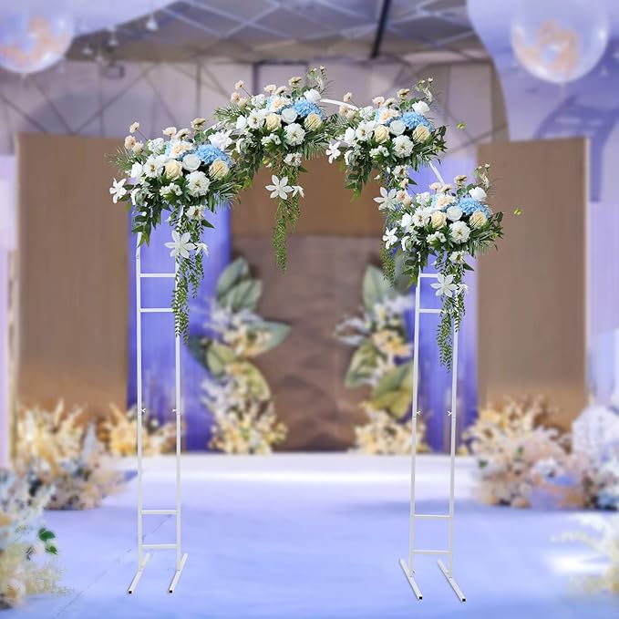 7.2FT Metal Wedding Arch with Base Balloon Arch Backdrop Stand Garden Arbor Trellis Flower Plant Stand Indoor Outdoor Party Decoration for Birthday Ceremony Baby Shower Ceremony (White)