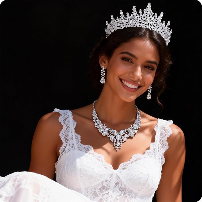 Kamirola Tiaras and Crowns for Women,Tiaras Earrings Necklace, Crystal Bridal Jewelry Set（TR83