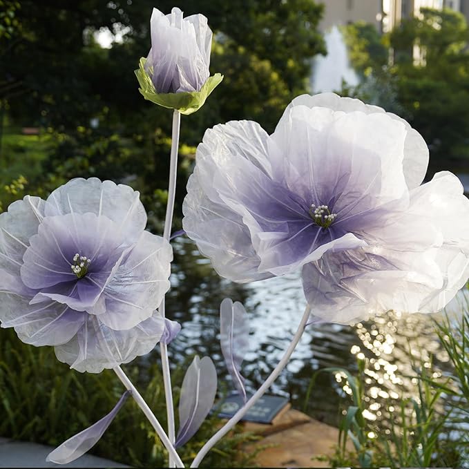 Giant Artificial Flower Decor,Oversized Gradient Organza Flower with Bendable Stem,DIY Shape Fake Flower Sculpture with Heavy Base for Wedding,Event,Party & Photo Backdrop,Store Display(purple)