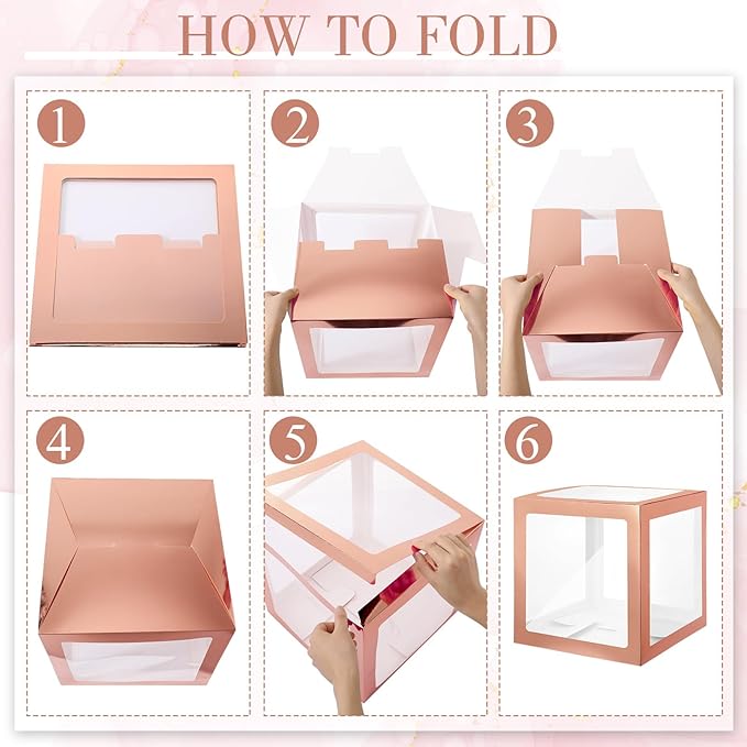 Thyle 12 Pcs Transparent Balloon Boxes Clear Balloon Boxes with 99 Letters for Baby Shower Gender Reveal Grad Birthday Party Bridal Wedding Anniversary Backdrop Decoration (Rose Gold)