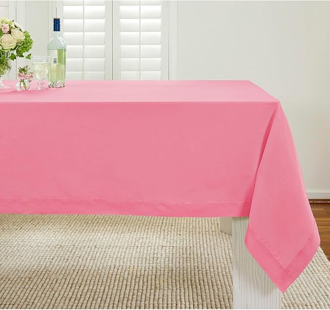 Solino Home Linen Tablecloth for Rectangle Tables 60 x 120 Inch - 100% Pure Linen Pink Carnation Table Cloth - Fete, Machine Washable Cloth Tablecloth for Valentines, Spring, Easter