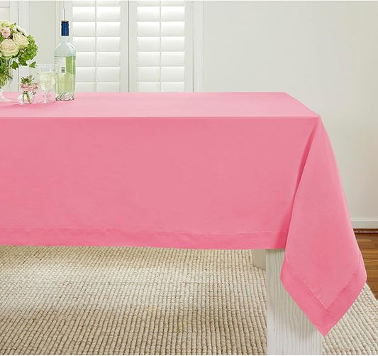 Solino Home Linen Tablecloth 52 x 52 Inch - 100% Pure Linen Pink Carnation Square Tablecloth - Fete, Machine Washable Table Throw for Valentines, Spring, Easter