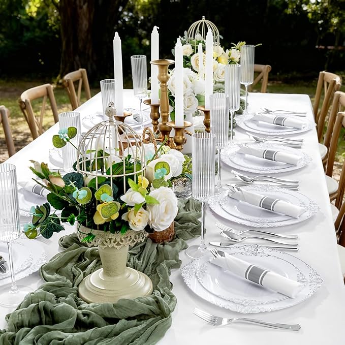 400PCS Pre Rolled Silver Plastic Silverware Sets - Heavy Duty Silver Cutlery - Include 100 Pack Wrapped Disposable Utensils with Napkins for Parties & Dinners & Weddings