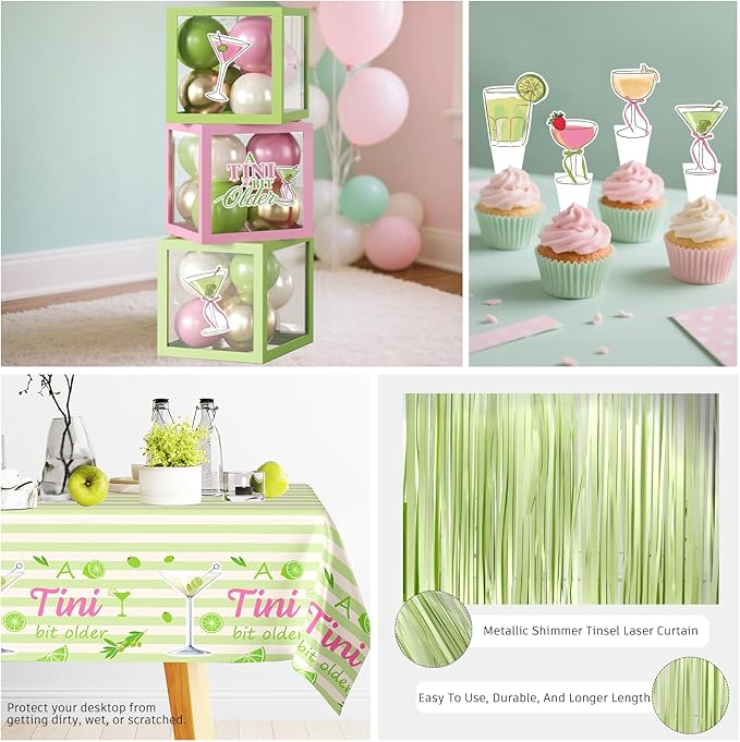 317Pcs A Tini Bit Older Birthday Tableware Set Serves 25 Guests, A Tiny Bit Older Birthday Decorations Include Banner, Plates, Balloons, Cups, Cake Topper for Girls Martini Bachelorette Party Supplies