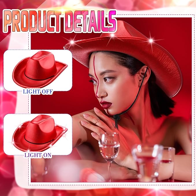 Kigeli 10 Pcs Lights LED Cowboy Cowgirl Hat LED Flashing Hat Cowgirl Hat for Western Cowboy Role Play(Silver,Sequin)