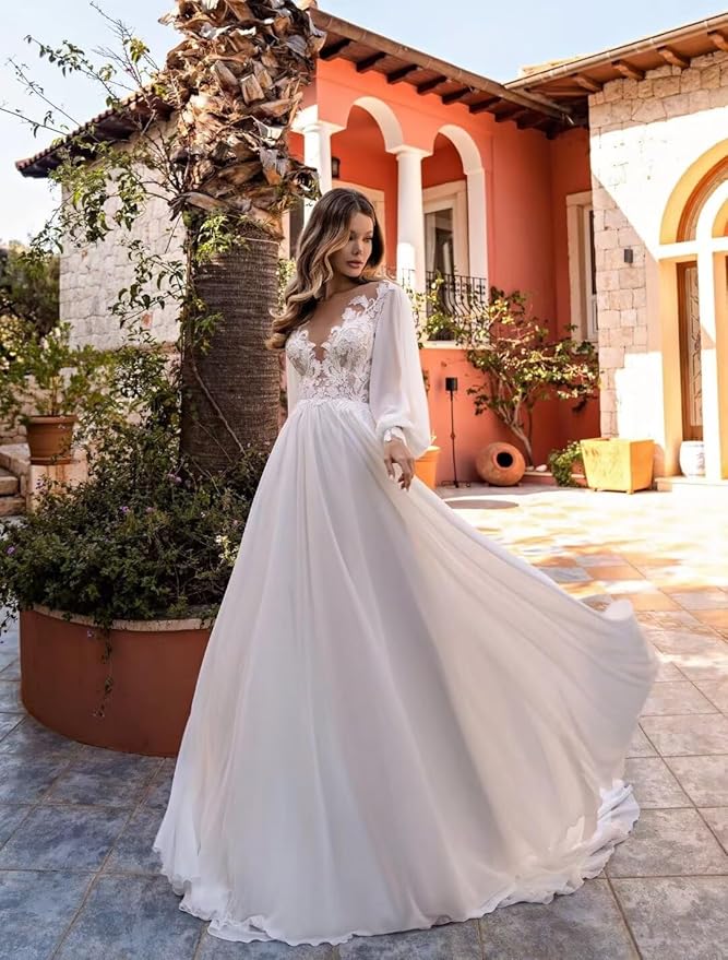 Boho Lace Wedding Dresses for Bride 2026 Tulle Long Sleeve Wedding Dress Ball Gowns Satin Mermaid Bridal Gown