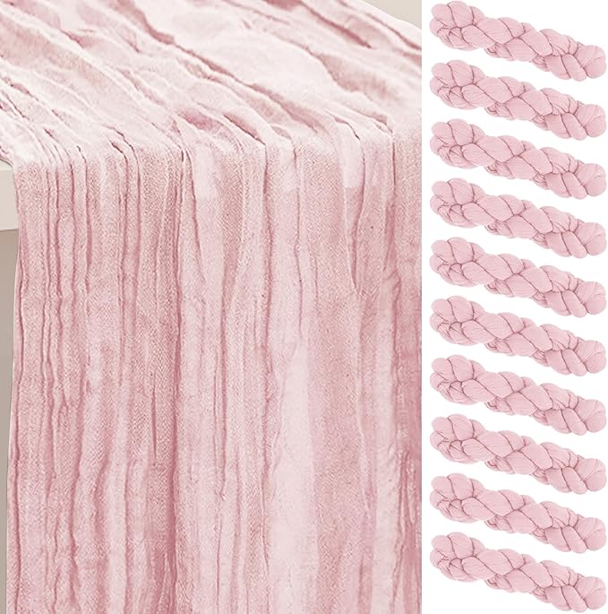 10 Pack Dusty Pink Cheesecloth Table Runner 35x120 Inch 10Ft Rustic Gauze Cheese Cloth Table Runner Sheer Cheesecloth Table Runners for Wedding Party Bridal Shower Decoration