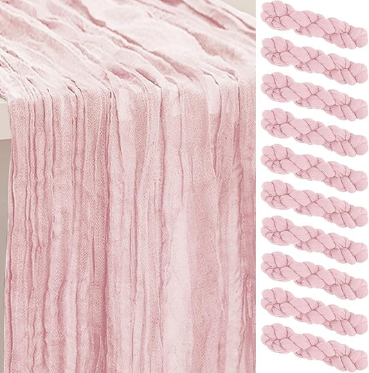 10 Pack Dusty Pink Cheesecloth Table Runner 35x120 Inch 10Ft Rustic Gauze Cheese Cloth Table Runner Sheer Cheesecloth Table Runners for Wedding Party Bridal Shower Decoration