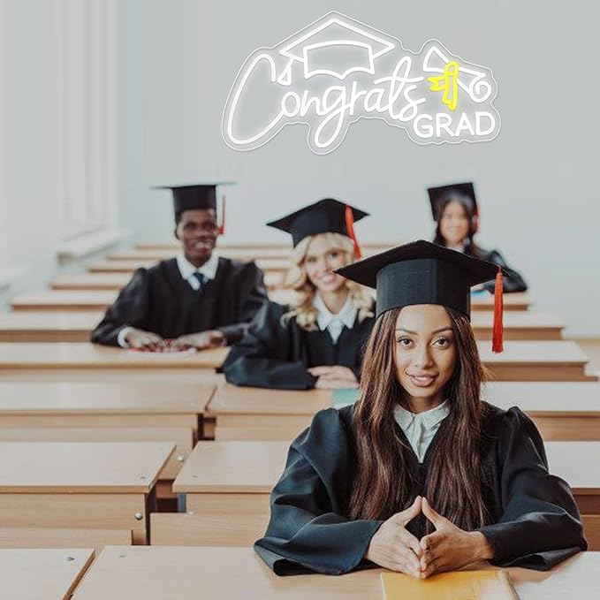 Congrats Grad Neon Sign Congrats Neon Lights Signs for Wall Decor with Dimmable Backdrop LED Light Up Signs for Party, Photos, Class of 2026 Celebrations, Graduation Gift