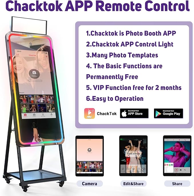 HARZHI Portable Photo Booth Compatible with Ipad, Photo Booth Shell Stand Stand Provide Chacktok Photo Booth Software for Party and Wedding, Free Custom Logo, Flight Case (Magic Mirror)
