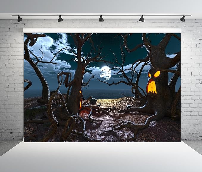 BELECO 10x6.5ft Fabric Halloween Haunted Forest Backdrop Creepy Dark Forest Ghost Trees Full Moon Night Horror Nightmare Background Halloween Party Decorations Trick or Treat Banner Photo Studio Props