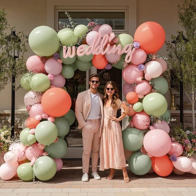 Dusty Green Pink Balloon Arch With Artificial Flower Leaves Double Stuffed Pastel Pink Green Mauve Peach Blush Balloon Garland Kit for Flower Baby Shower Wedding Birthday Floral Easter Tea Party Decor