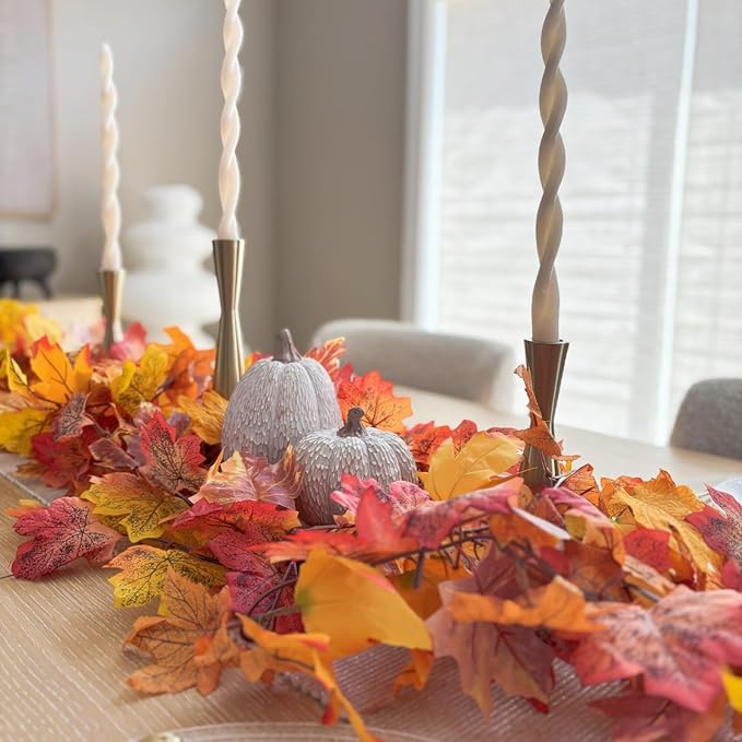 CQURE 40 Pack Fall Leaf Garland, Total 236Ft Artificial Fall Vines Autumn Garland Fall Maple Leaves Thanksgiving Decor for Home Wedding Fireplace Party