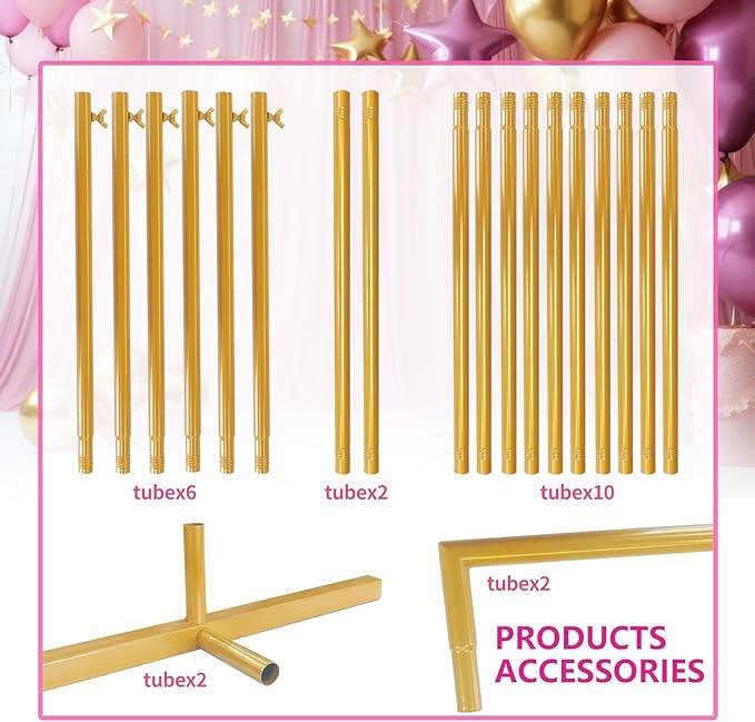 Gold Square Wedding Arch 6.6FTx6.6FT Backdrop Stand Metal Balloon Arch Stand Garden Arbor Frame for Wedding Birthday Party Baby Shower Photo Booth Background Decoration