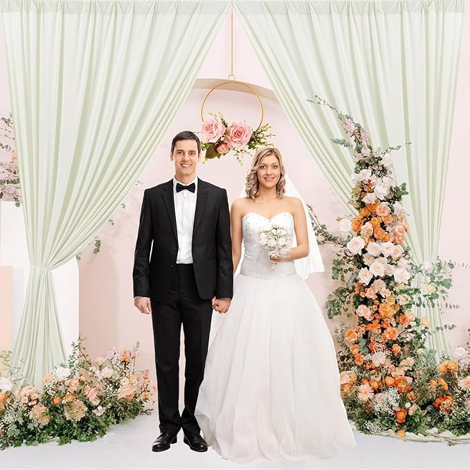 30 ft x 8 ft Ivory Backdrop Curtain Panels, 6 Panels 5 ft x 8 ft Wrinkle Free Polyester Photography Backdrop Drapes, Wedding Party Home Decoration Supplies