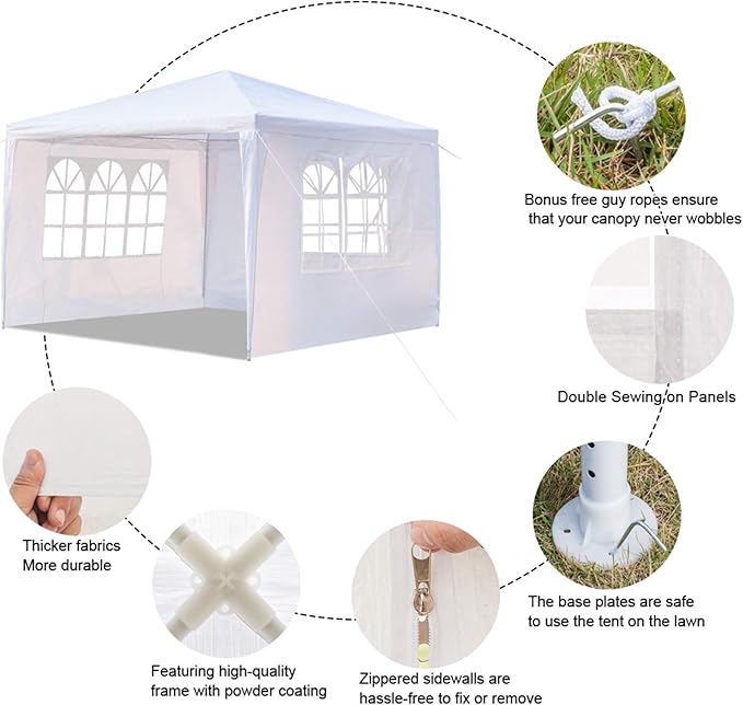 Party Tent, Tents for Parties, Outdoor Wedding Tent Birthday Tent Event Tent Patio Gazebo Carport Canopy Shade, Canopy Tent with Removable Sidewalls & Transparent Window (10'x10'/3 Sidewalls White)