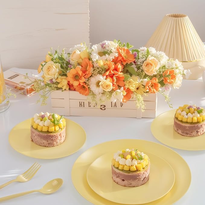 EI 150pcs Yellow Plastic Plates,Heavy Duty Bright Disposable Plate,Fancy Plastic Plates for Party,Yellow Dishes for Wedding,Easter,Afternoon Tea Party,Spring