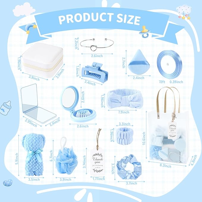 85Pcs Baby Shower Prizes for Game Winners Gifts Baby Shower Favors including Headband Hair Brush Mirrors Jewelry Box with Gift Bag for Baby Shower Game Prizes Wedding Bridal Shower Favors (Blue)