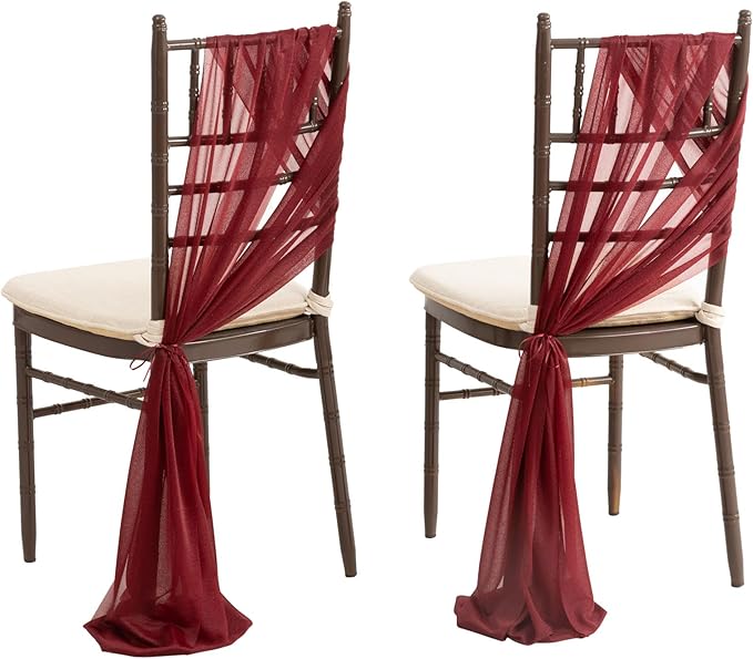 Ling's Moment Wedding Chiffon Chair Sashes Cover Aisle Decorations Draping Fabric Wrinkle-Free with Tie 16 Pcs Burgundy for Party Ceremony Reception Floral Arrangement Banquet Outdoor Decor