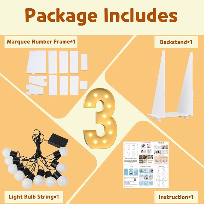 imprsv 4FT Light Up Numbers & Letters, Marquee Numbers for 30th Birthday & Anniversary Party Decor, Pre-Cut Foam Board Kit