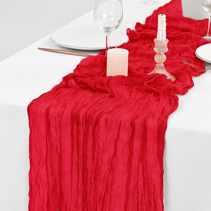 20 Pack Red Table Runner 10Ft Cheesecloth Table Runner Boho Gauze Table Runner Long Cheese Cloth Table Runner Romantic Sheer Fabric Table Runners for Wedding Party Bridal Shower