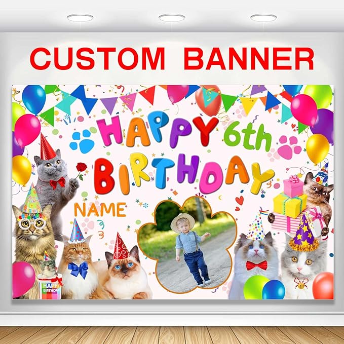 Custom Cat Happy Birthday Party Decorations Supplies Personalized Cat Happy Birthday Backdrop Banner(6x9ft)