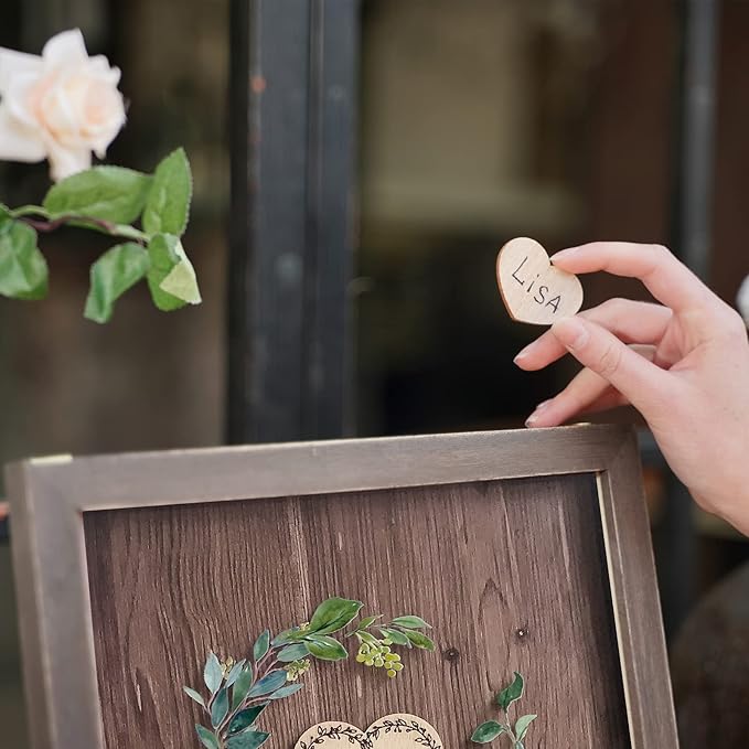 Y&K Homish Wedding Guest Book, Guest Book Alternative Favors with 80 Hearts & Green Wreath, Wedding Decorations for Reception(Rustic Brown)