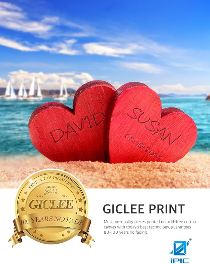 IPIC - Beach Lovers, Personalized Artwork with Names and Date on, Customized Gift for Anniversary,Wedding,Birthday and Holidays. Picture size: 24x16, Framed Size: 27x19