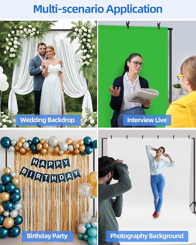 Hemmotop Backdrop Stand 10x8ft (WxH), Photography Background Stand for Parties, Adjustable Photo Backdrop Stands Kit for Wedding, Photo Booth, Party, Decoration, Balloon, Projector Screen