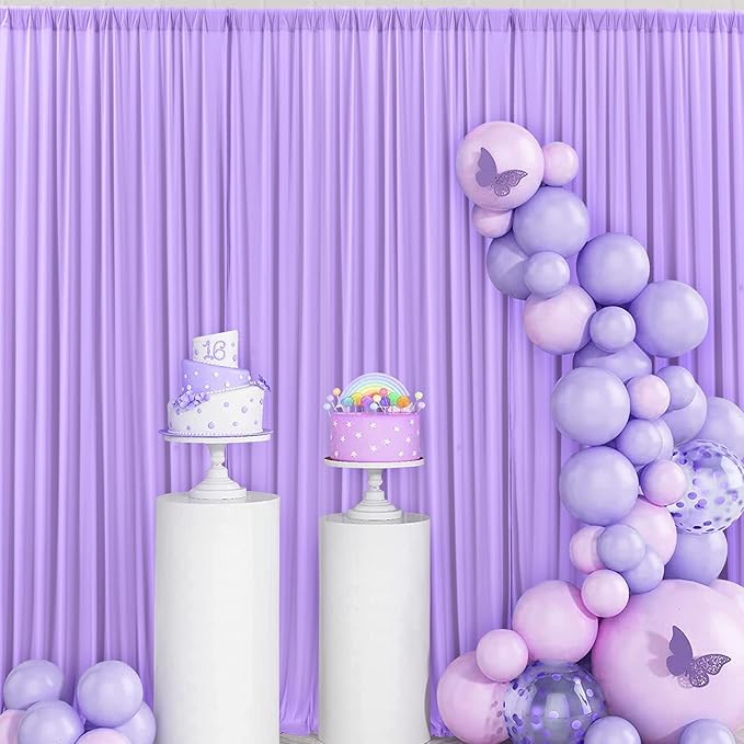30 ft x 10 ft Wrinkle Free Lavender Backdrop Curtain for Parties, Polyester Light Purple Photo Backdrop Drapes 6 Panels 5x10ft for Baby Shower Photoshoot Wedding Birthday Party Photography Curtains