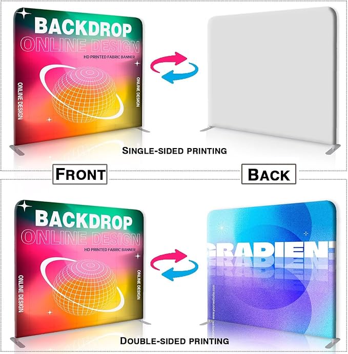 Custom Tension Fabric Banner with Stand Trade Show Backdrop Display, HD Printing Customize Online, Large Portable Trade Show Booth Banner for Business Pop Up Display Aluminum Frame 3x7.5 FT