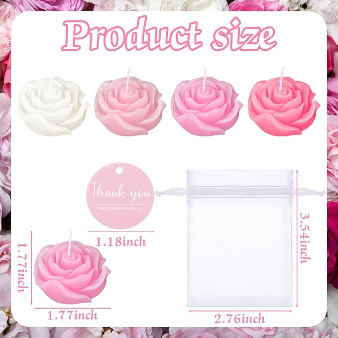 Treela 50 Set Flower Candles Wedding Favor for Guests Mini Pink Rose Shaped Tealight Candles for Return Gift Wedding Birthday Bridal Shower Housewarming Party