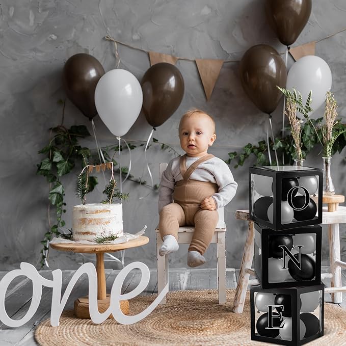 Thyle 12 Pcs Transparent Balloon Boxes Clear Balloon Boxes with 99 Letters for Baby Shower Gender Reveal Grad Birthday Party Bridal Wedding Anniversary Backdrop Decoration (Black)